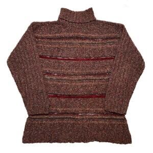 NWB Casuals Vintage Distressed Mesh Turtleneck Sweater Multicolor Knit Women's L